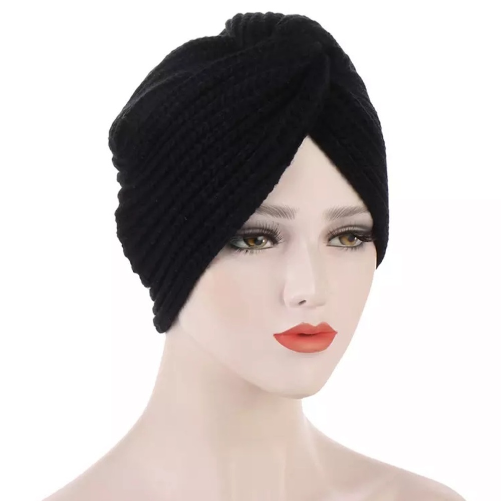 New! Black Wool Blend Turban Hat